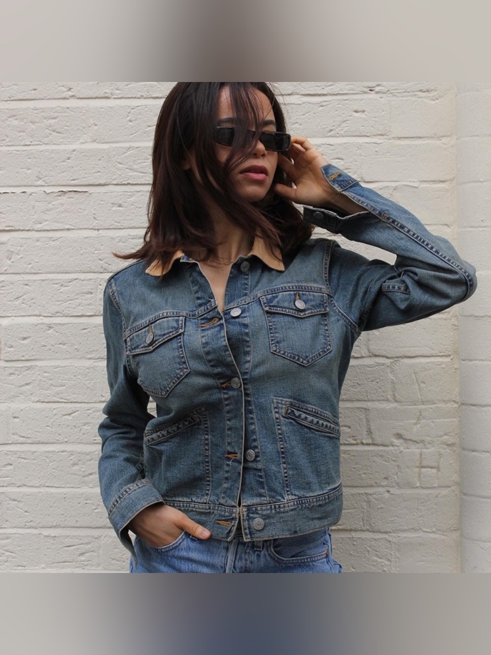 Polo Ralph Lauren 90s Classic Denim Jacket American Flag Corduroy L - Picture 2 of 10